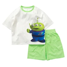 Новинка года; комплект тонкой одежды с короткими рукавами для мальчиков; сезон лето; детский свободный хлопковый костюм с героями мультфильма «История игрушек»