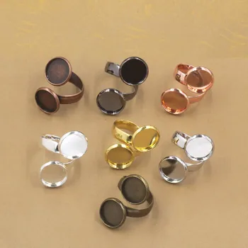 

Adjustable Open Ring Settings Blanks with 10mm 12mm Double Round Smooth Bezels Resin Cabochons Bases Blanks Ring Findings DIY
