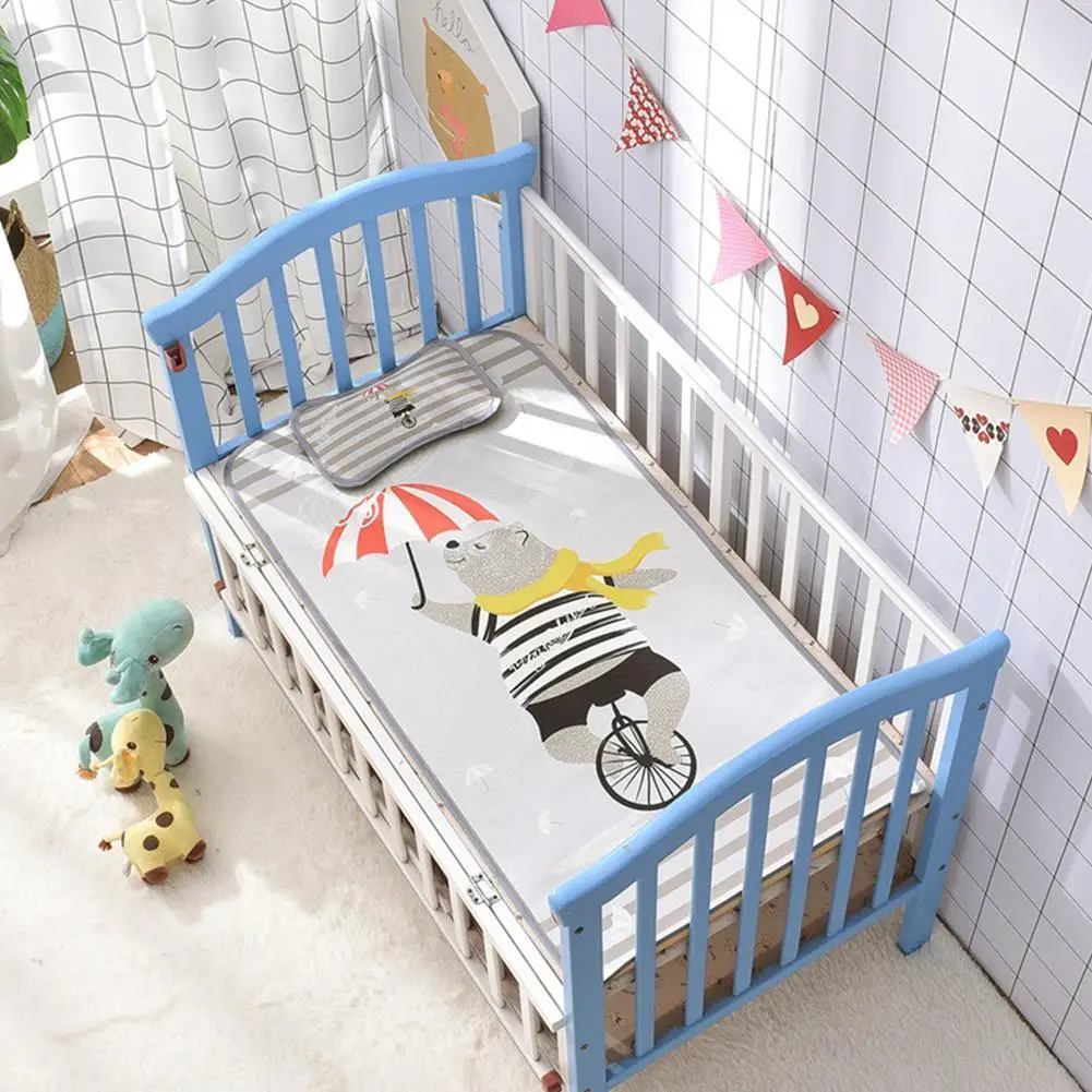 Детский ледяной Шелковый матрас с подушкой, спальный коврик для малышей, Летний спальный комплект для младенцев