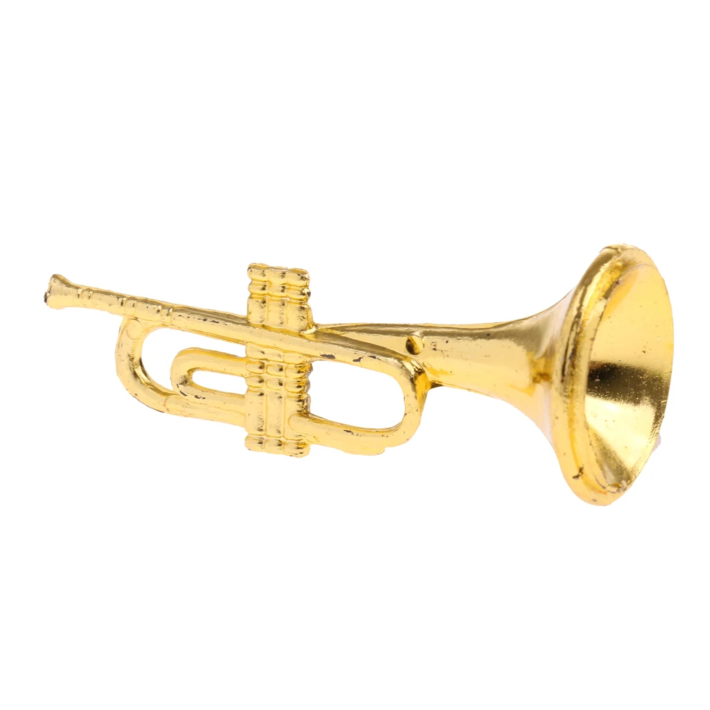 1 Piece 1/12 Dollhouse Miniature Musical Instrument Bend Brass Model Mini Figures Accessory Kids Pretend Play Toy