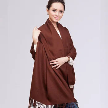 

Brown Chinese Women Winter Thick Shawl Artificial Cashmere Scarf Fringe Long Pashmina hijab Chal Oversize 68*190cm NP024