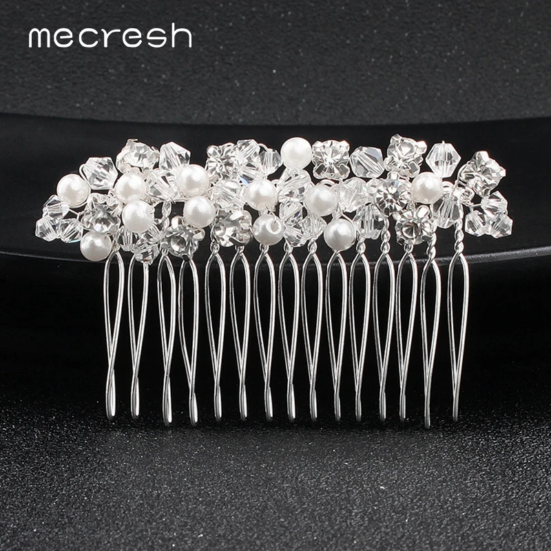 

Mecresh Charm Flower Simulated Pearl Crystal Wedding Hair Combs / Pins Rhinestone Hair Ornament Bridal Hair Accessories FS235