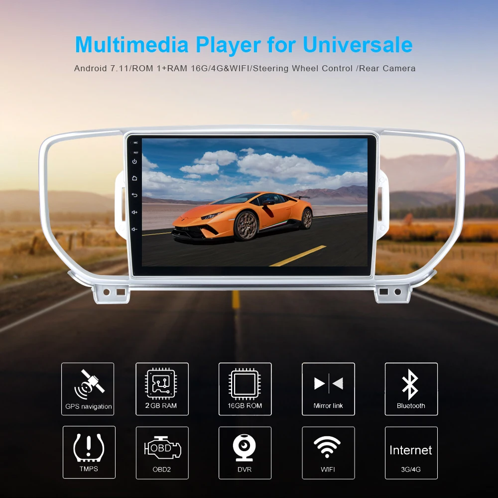 Top Android 7.1 Car DVD for KIA Sportage 2015 2016 with Radio GPS Navigation Car Stereo Multimedia Player Quad Core 16G 1 din 9 inch 0
