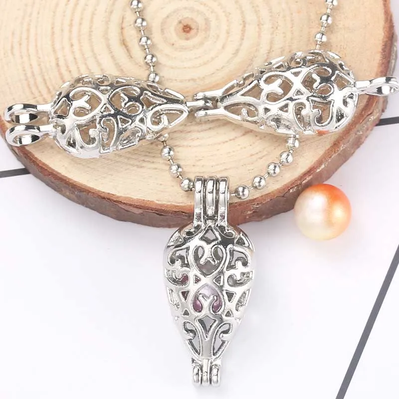 Silver Plated Cage Pearl Cage Necklace Pendant Jewelry Aromatherapy