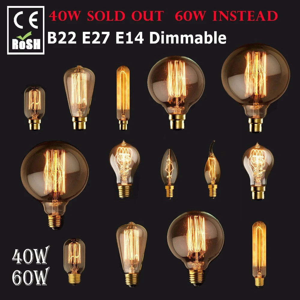 E27 B22 Edison 60W Vintage Dimmbar Retro Lampe Glühlampe Filament Glühbirne DE