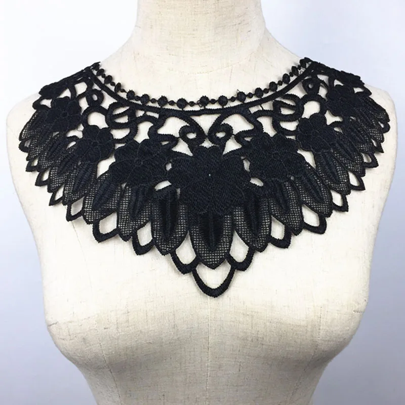 Black Lace Collar Off Beautiful Flower Venise Lace Applique Trim, Lace