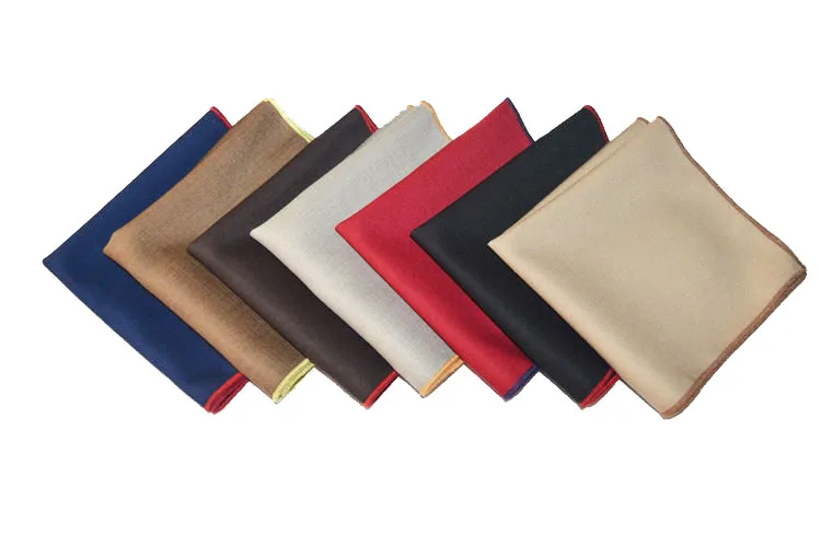 Men Solid Color Pocket Square Rolled Edge Handkerchief Cotton Wedding Hanky