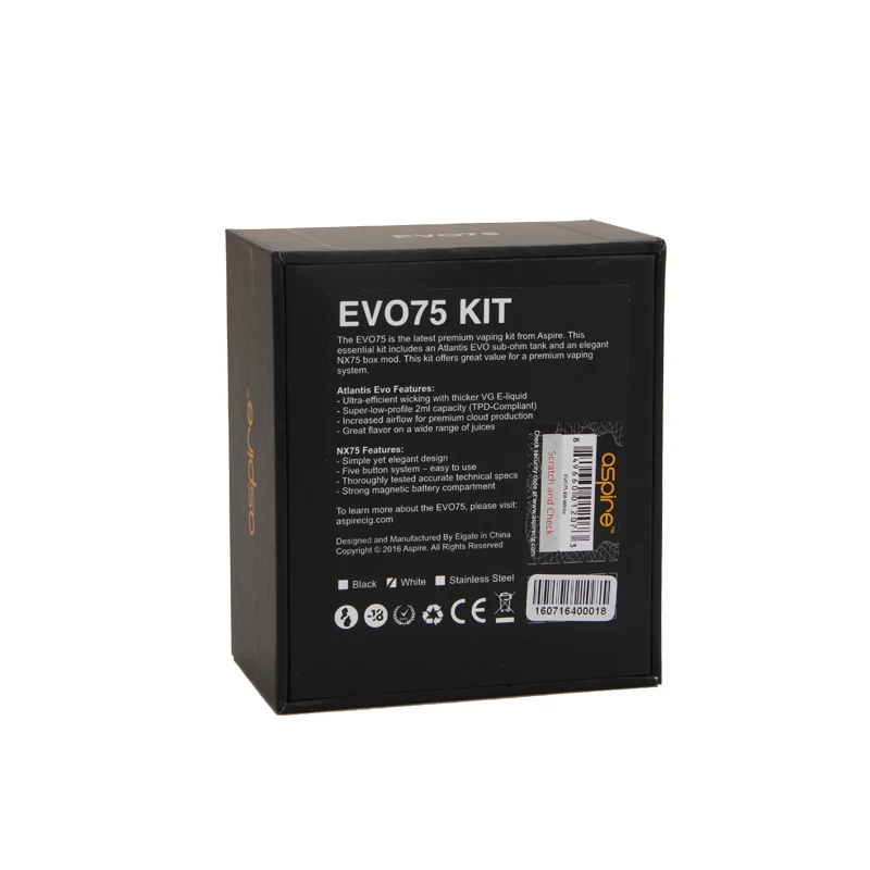 Оригинальный Aspire EVO75 комплект с Емкость Atlantis EVO и NX75 Fit 18650 Батарея электронная