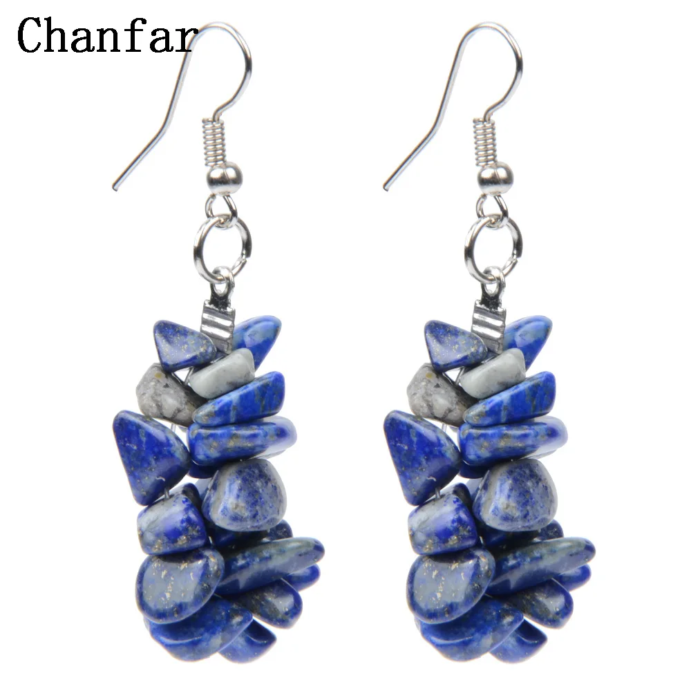 

Chanfar Colorful Chip Natural Stone Earrings Bohemian Clear Crystal Tiger Eye Crystal Dangle Drop Earrings For Women jewelry