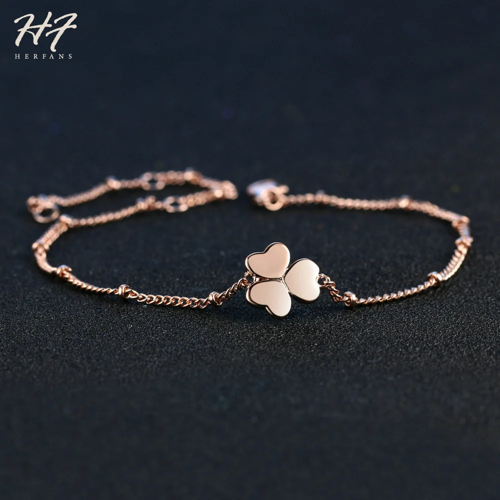 Elegant Clover Bracelets For Women Romantic Leaf Rose Gold ...