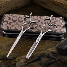Alta calidad profesional tijeras de peluquería Set plata corte/adelgazamiento 5,5/6 pulgadas tijera de peluquería con bolsas