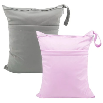 

2Pcs Cloth Diaper Wet/Dry Bags|Waterproof Reusable With Two Zippered Pockets