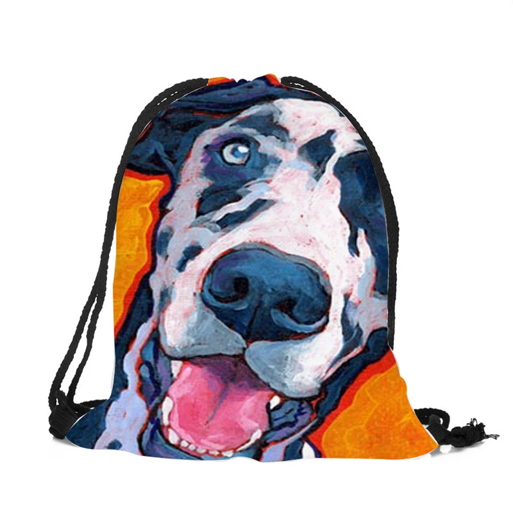 Милый черный рюкзак с принтом собаки для мальчиков и девочек, рюкзак на шнурке из эко-полиэстера, многоразовые повседневные школьные сумки на плечо - Цвет: 002