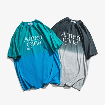 

M-XXL!! Summer new gradient printing letters base short sleeve personality original loose design men and women couple models.