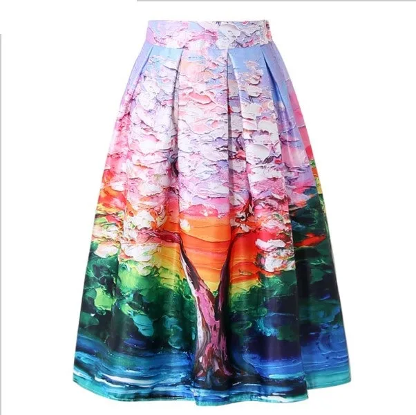 Новые летние высокая Талия бальное платье для женщин юбка 2018 в винтажном стиле, модное платье по колено Женская юбка Элегантный принт юбка