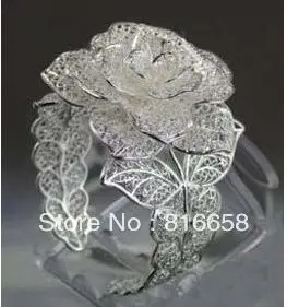 

fast shipping@@Charm Blooming Rose Miao Silver Bracelet cuff bangle