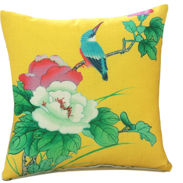 New Design Bird Flowers Chinese Painting Decorative Cushion Cover - 640x640 - jpeg Fabric Painting Designs On Cushion Covers