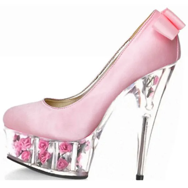 Bow-tie stage performance single shoe bride wedding shoes, 15cm ultra high heel waterproof platform Dance Shoes