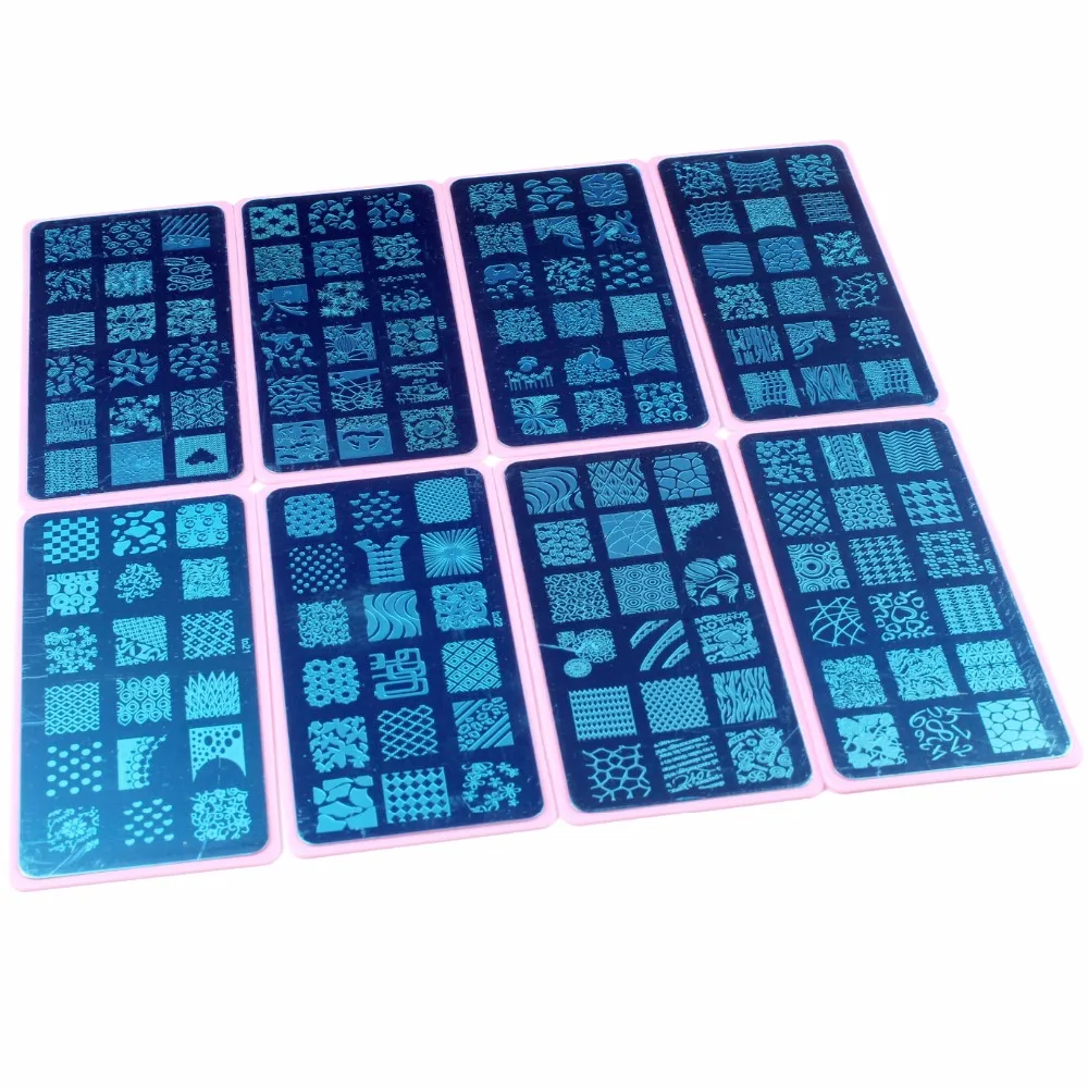 16 шт смешанных конструкций штампы для ногтей художественные штамповки пластины и розовый пластик+ 1 шт мини штамп скребок для ногтей штамп печать изображения пластины