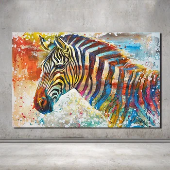 

New Wildlife Wall Art 100% Hand Painted Colorful Rainbow Zebra Canvas Oil Painting Home Decor Picture For Bedroom Or Living room