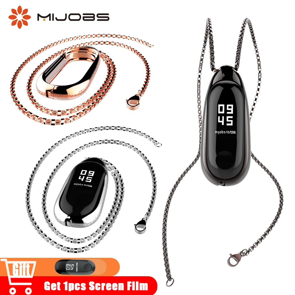 

Mijobs Necklace Mi Band 3 Metal Wrist Strap Pendant Stainless Steel for Xiaomi Mi Band 3 Watch Case Miband 3 Wristband Bracelets