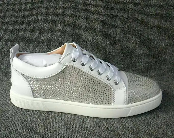 

Moraima Snc Hot Selling Crystal Embellished Men Party Shoes Round Toe Lace-up Flat Shoes High Quality Leather Casual Shoes White