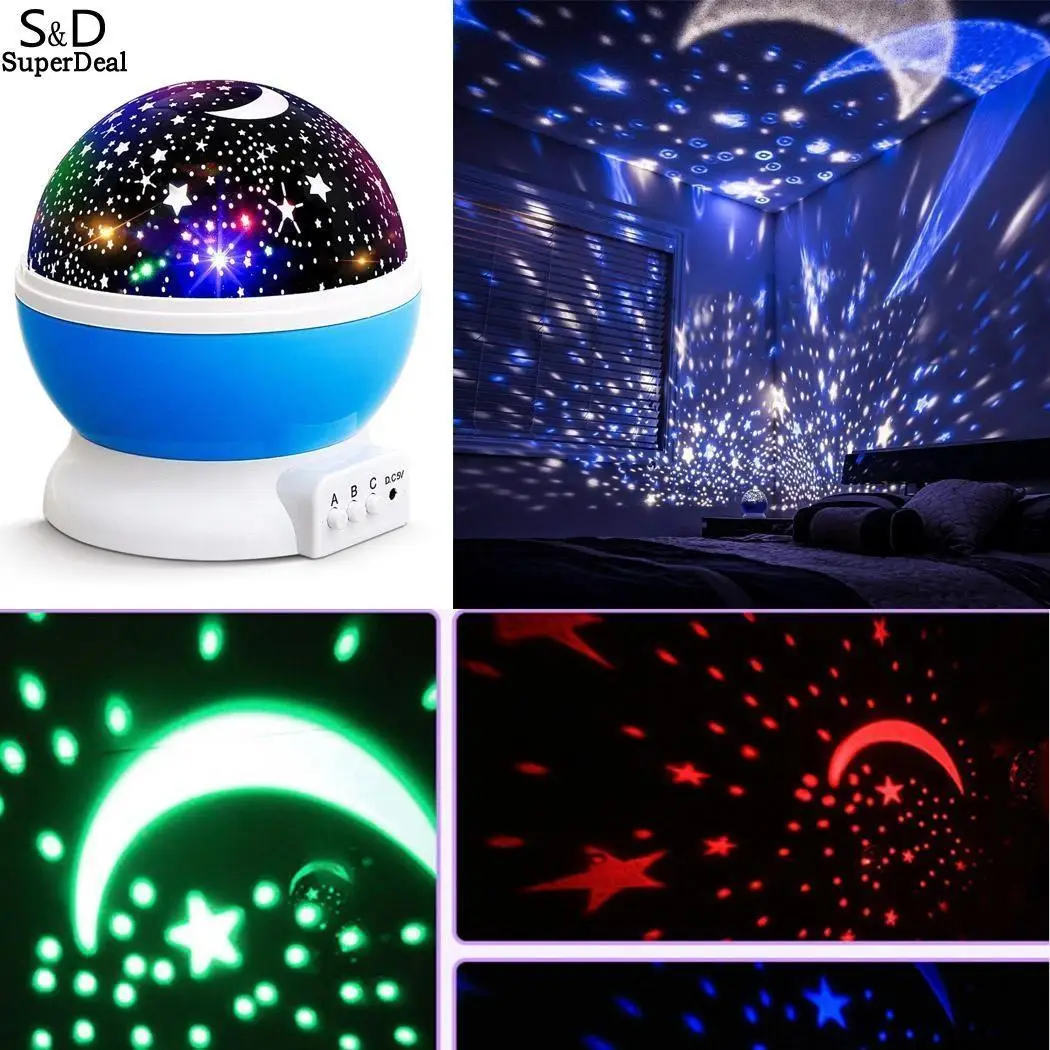 

Adult Cosmos KTV Light LED Moon Kid Projector Rotating use Easy Baby changing Bulbs 4 Sky Star Romantic Night Bedroom color