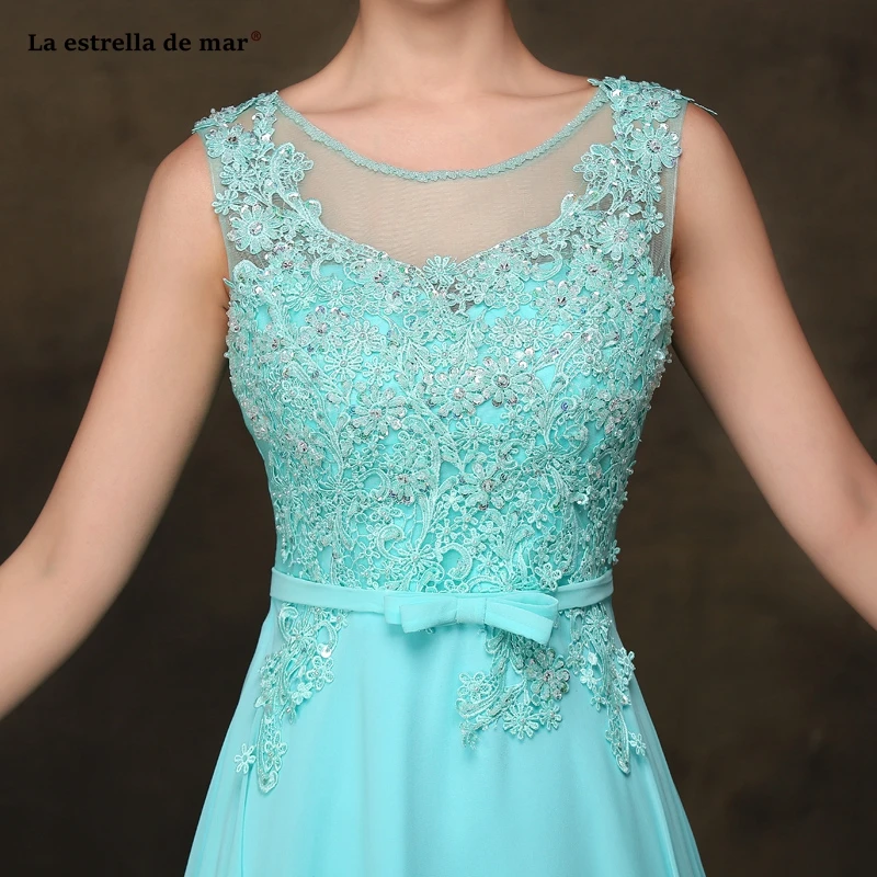 Vestido madrinha2019 новинка из кружева, с вырезом на шее шифоновое платье подружки невесты из бисера трапециевидной формы бирюзово-серого цвета длинное brautjungfernkleid