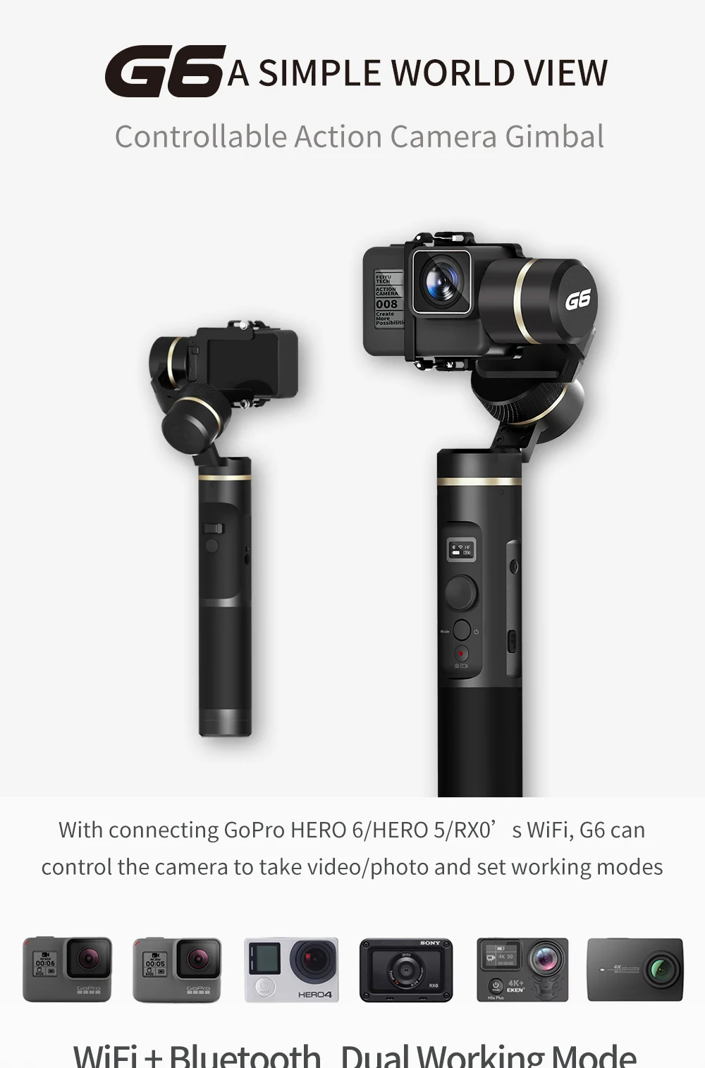 FeiyuTech Feiyu G6 3-осевой экшн Камера ручной шарнирный стабилизатор для камеры Gopro OLED Экран для экшн-Камеры Gopro Hero 7 6 5 sony RX0 камеры Yi 4K