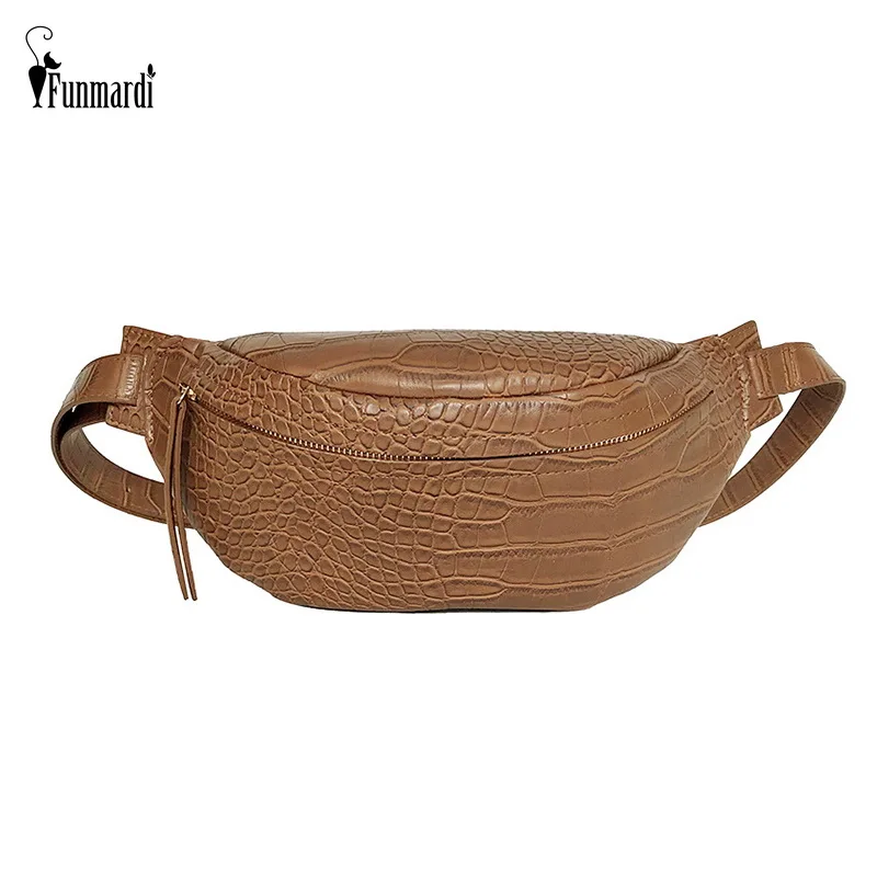 

FUNMARDI Vintage Women Waist Bags Stone Pattern Chest Bag Fashion Crocodile Fanny Pack PU Leather Pillow Crossbody Bag WLHB1950