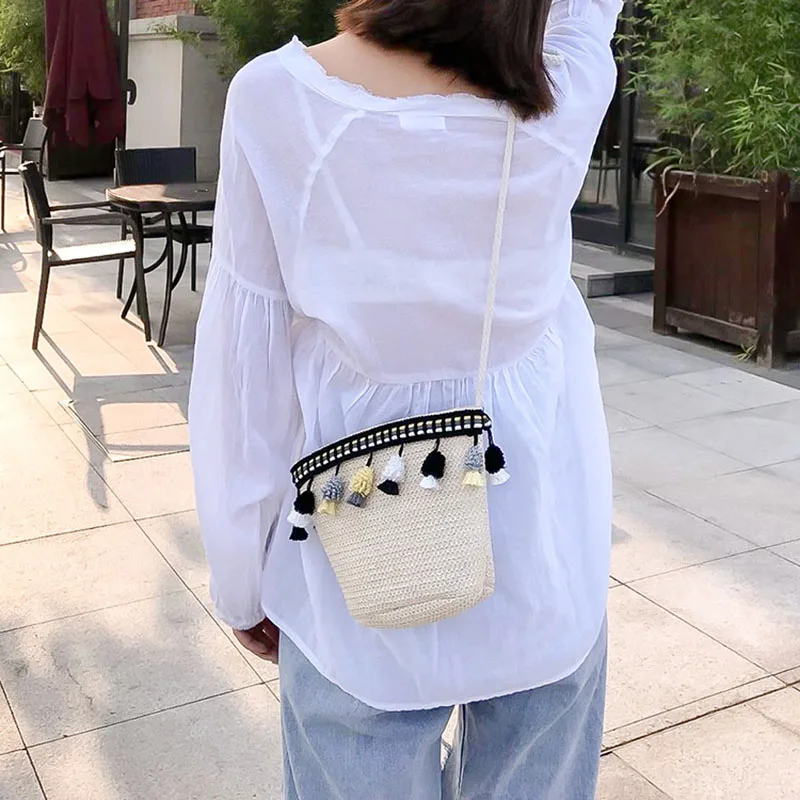 New Fashion Women Tassel Straw Bags INS Popular Female Handbag Summer Casual Lady Shoulder Bag Travel Mini Knit Crossbody SS3297 (14)