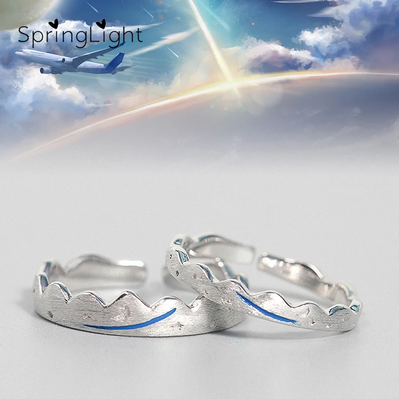 

SpringLight Real 925 Sterling Silver Creative Designer Fine Jewelry Time Travel in Memory Couple Rings for Women Gift Bijoux