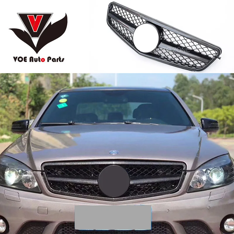 Передняя решетка W204 из углеродного волокна с эмблемой подходит для Mercedes Benz C-class