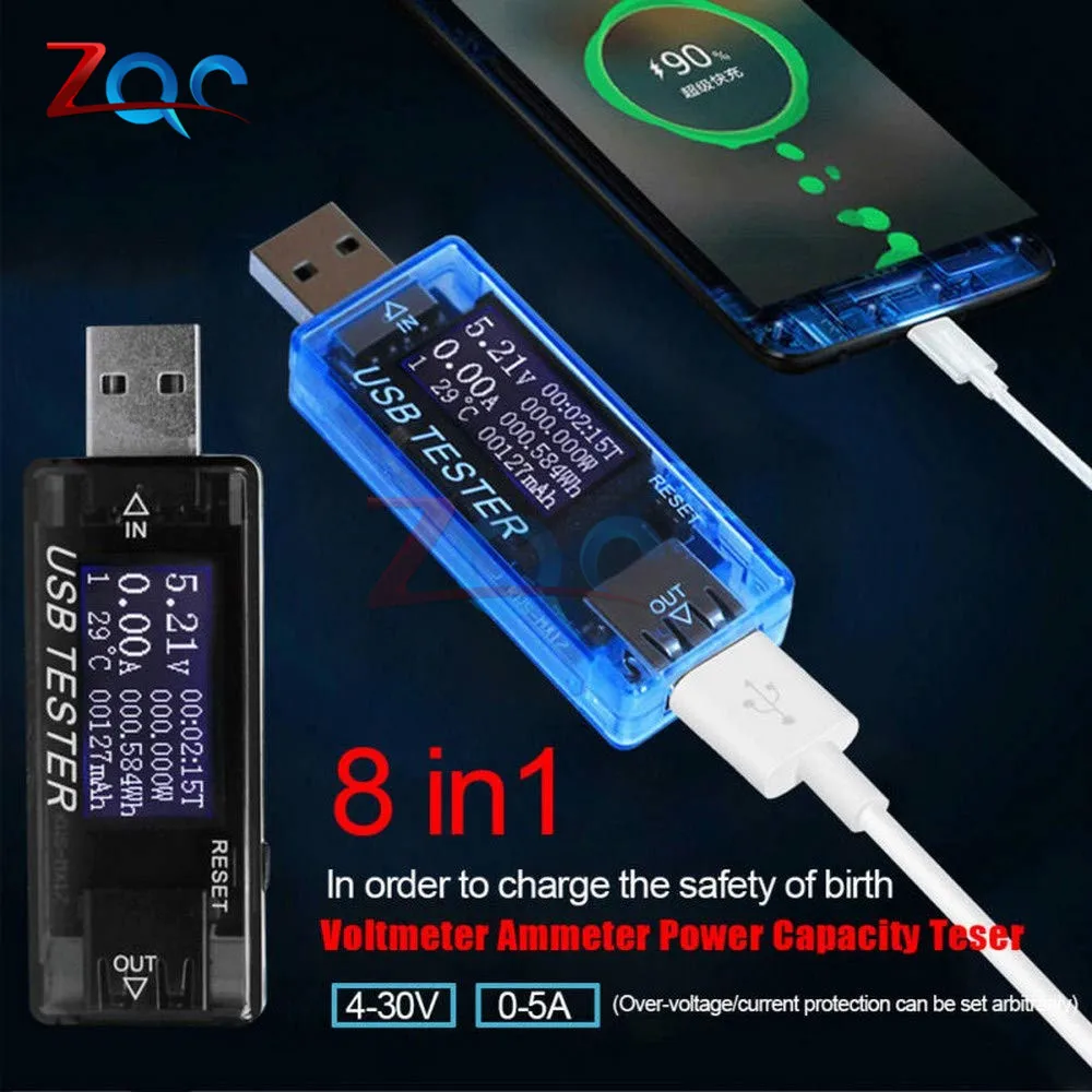 8 в 1 QC2.0 QC3.0 DC 4-30 в Электрический банк питания USB Емкость тестер напряжения измеритель тока монитор цифровой вольтметр Амперметр