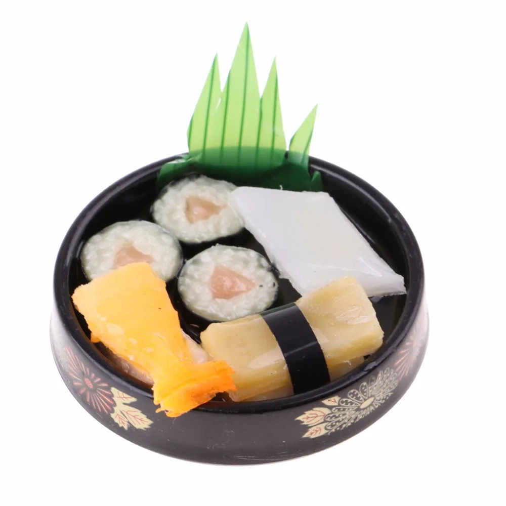1//6 Doll House Miniatures Decor Vivid Japanese Food Sushi Round Plate Gift
