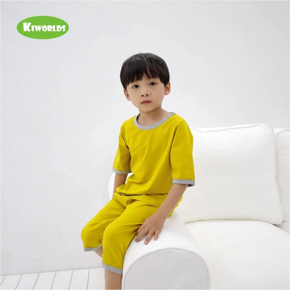 

2019 High quality Summer boy and girl two pieces cotton different colors suit, super comfortable cool soft pajamas home clothes