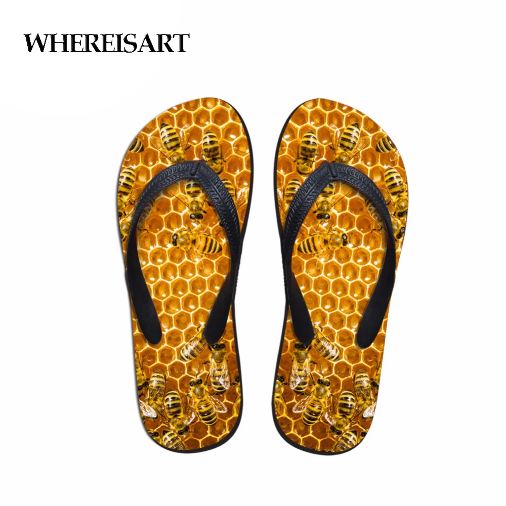 

Mens Summer Casual Sandals Animal Slippers Bee 3D Printed Rubber Flip Flops for Teenagers Wear-resistant Beach Shoes Male Flats