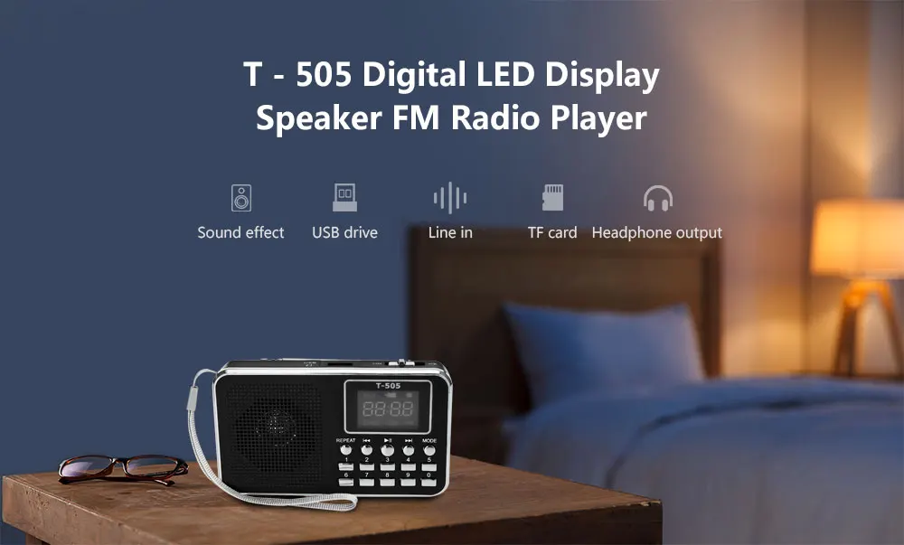 T-505 Мини цифровой светодиодный дисплей экран динамик FM Радио стерео музыка MP3 плеер со светодиодный фонарик Поддержка TF карты