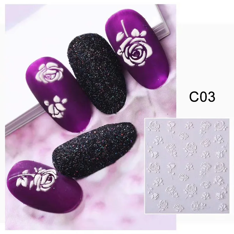 1 лист цветов самоклеющиеся лаванды 5D наклейки для ногтей s наклейки акриловые тисненые бабочки 3D наклейки для ногтей маникюра украшения - Цвет: C03