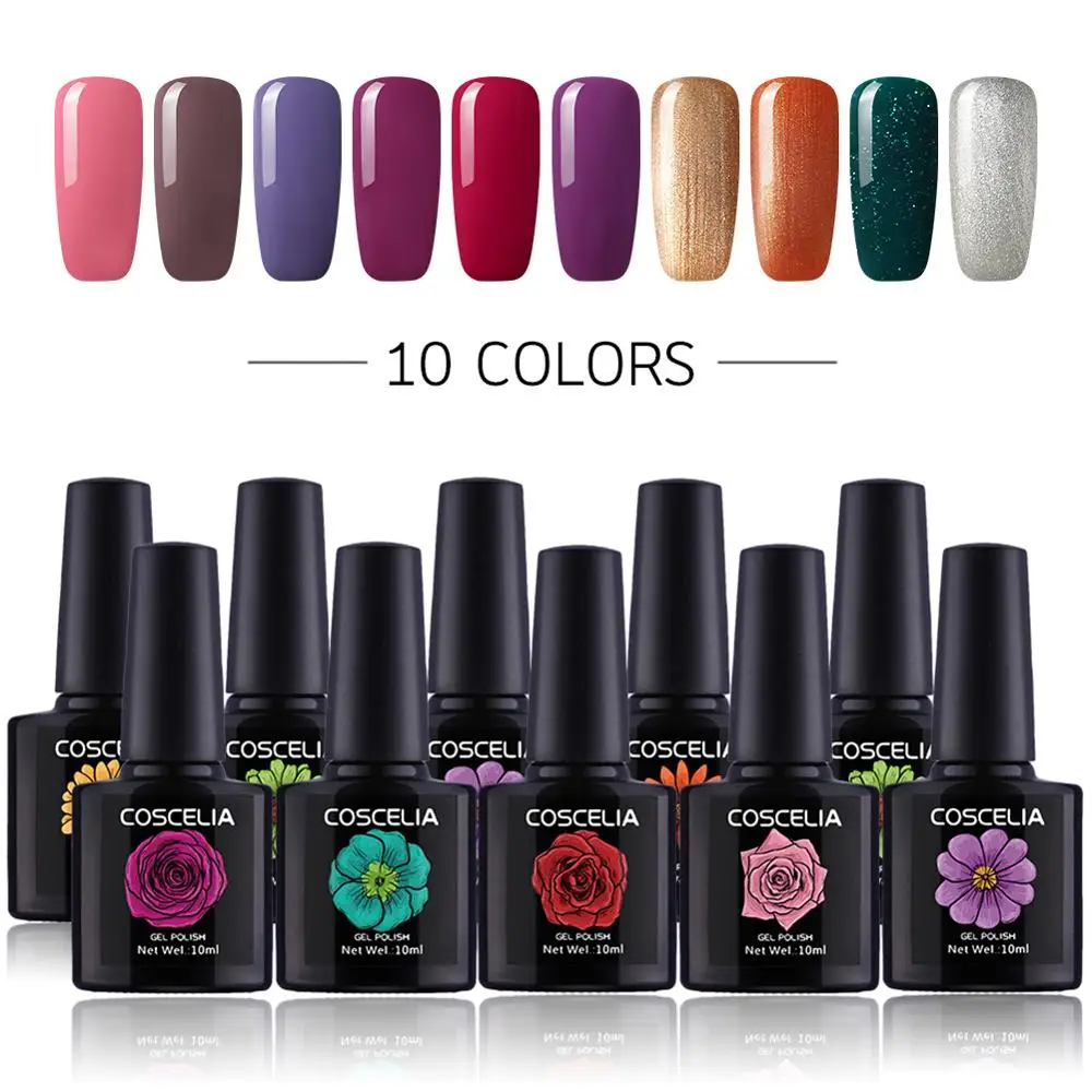 

COSCELIA Manicure Set Soak off Varnish Gel Polish Nail Art Gel 10ML Pure Nail Color UV LED Gel Nail Polish Long-lasting