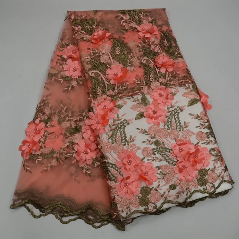 

Arican new design cheap price 3D Lace Fabric peach African Tulle Lace Fabric High High Quality Net French