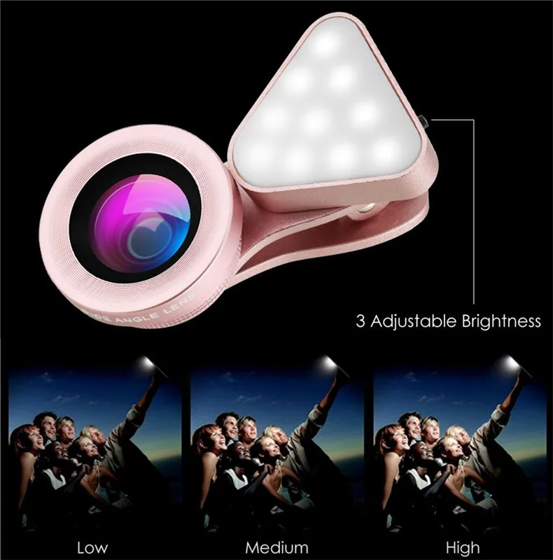 3 в 1 объектив сотового телефона 3 Регулируемый заполняющий селфи светильник 15X макро 0.4X-0.6X Широкоугольный объектив HD объектив камеры для iPhone 7 Plus 6s 6