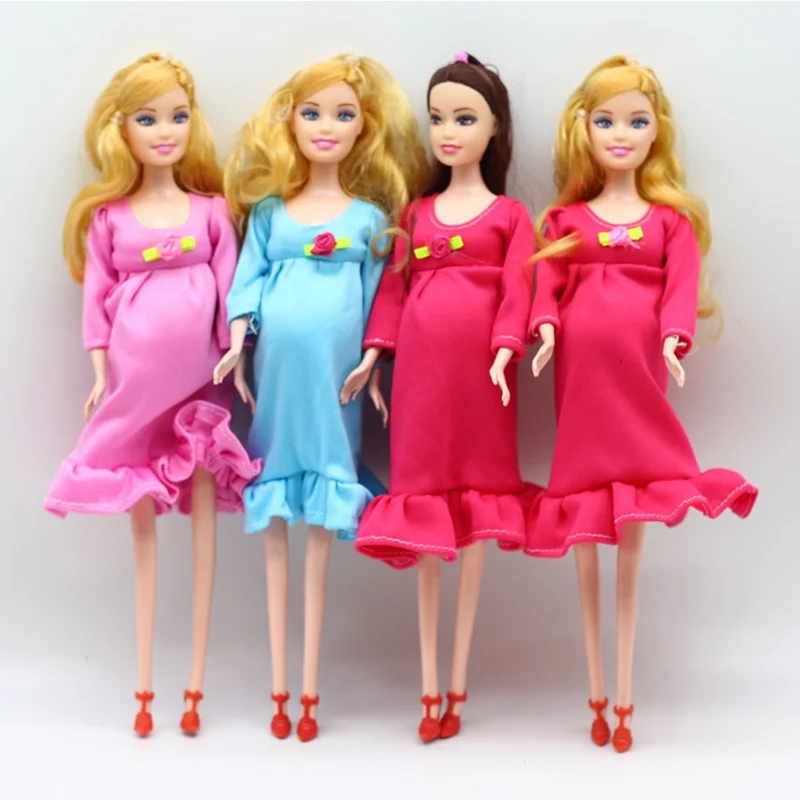 

[Temil] 4pcs/lot 30cm New Educational Real pregnant doll suits mom doll have a baby in her tummy figure pregnant woman model toy