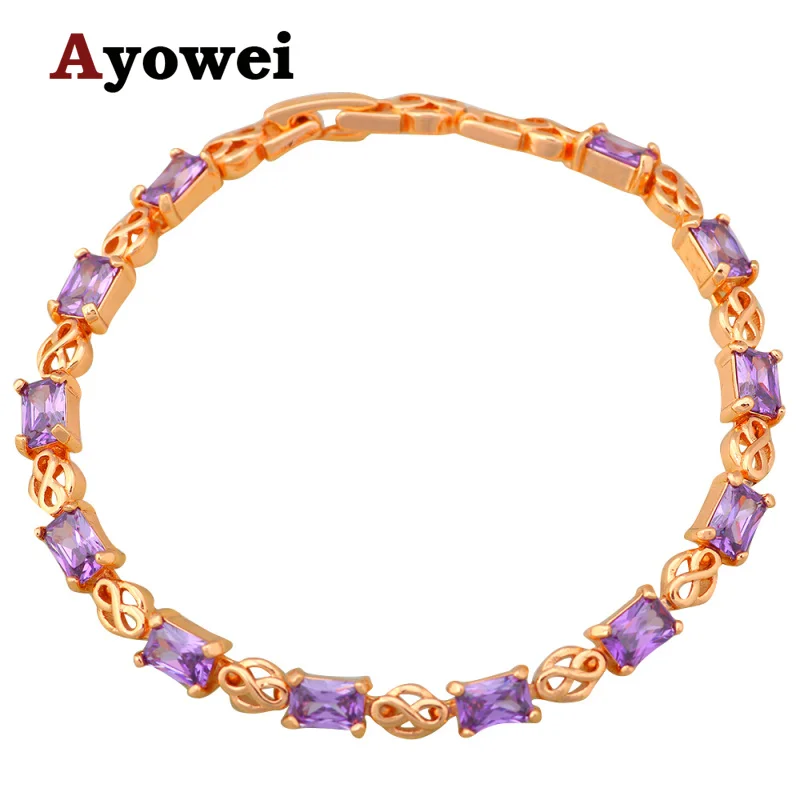 

Ayowei 19cm Gorgeous Yellow Gold color Charm Bracelet Valentine Day Gift for ALover Purple Zircon Bracelet man jewelry TB1145A