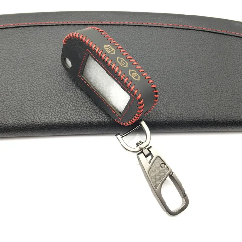 Кожаный чехол для Starline A91 A61 B9 B6 uncut blade fob чехол A91 складной 3 кнопки автомобиля Флип-пульт дистанционного управления защитный чехол - Название цвета: Red line -keychain