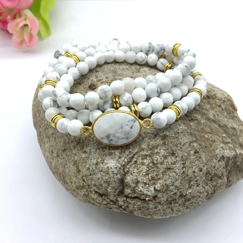 stone bead bracelet white howlite 6 mm