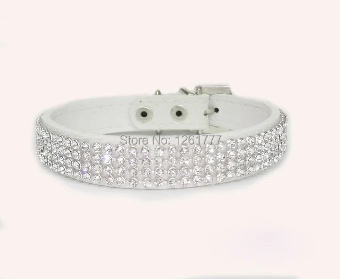 Black Blue Pink Red White Leather Collar Bling Rhinestone ...