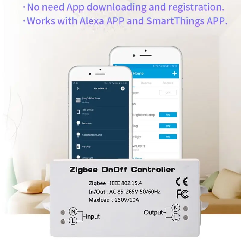 Zigbee вкл/выкл управление Лер смарт-переключатель приложение дистанционное управление Умный дом модуль AC85-265V 10A