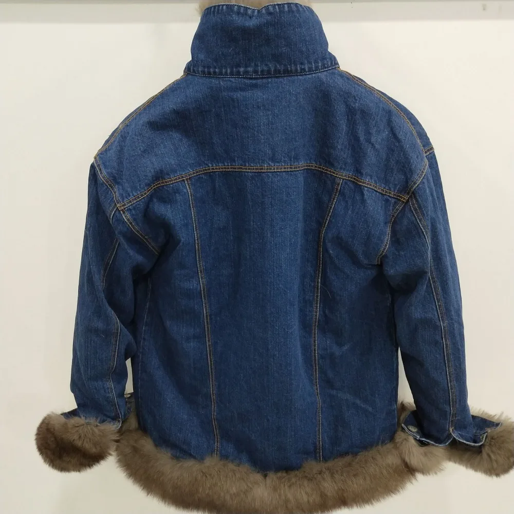 New brand Real Fur Real Rex Rabbit Fur Lining Women Winter Genuine Fox Fur Collar   Jacket Woman Warm Coat long puffer coat womens