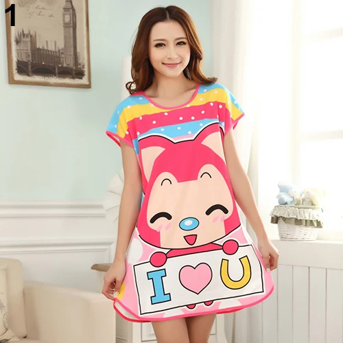 Hot Women s Cartoon Polka Dot Sleepwear Short Sleeve Cute Nightdress 5LOP 7FW2 BDVD